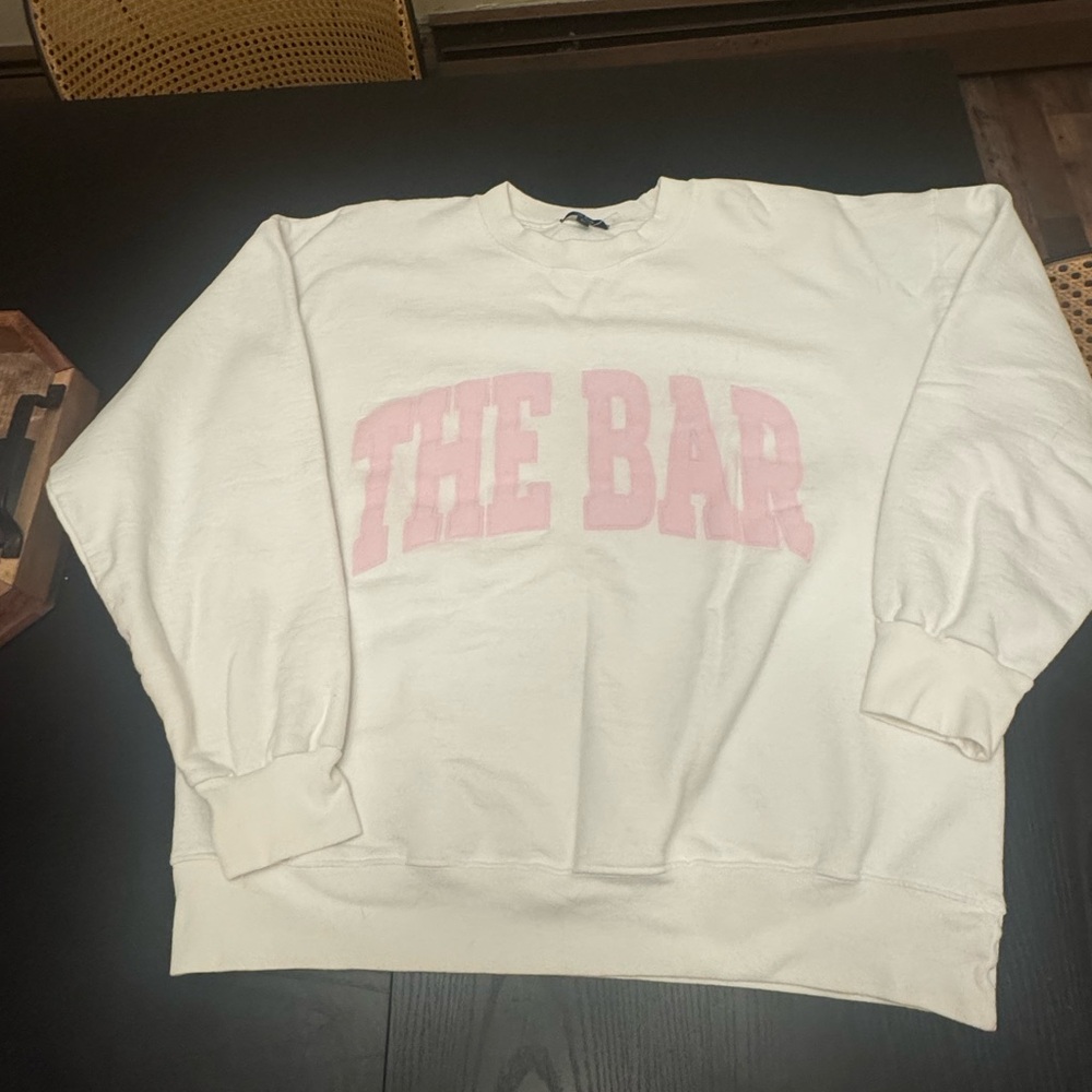 The Bar Cream Sweatshirt with Pink Logo